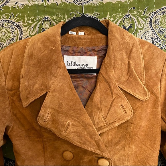 Vintage 1970s Wilsons Leather Camel Suede Cropped Waistcoat Size Large Rare Find - Picture 2 of 16